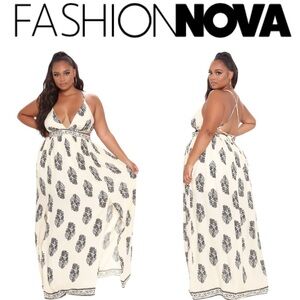 FASHION NOVA LANAI SLEEVELESS CUTOUT MAXI DRESS IN IVORY BLACK COMBO 2X **NWT**